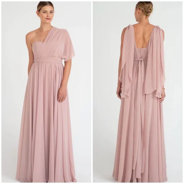 Jenny Yoo Convertible Bridesmaid Dress Mira Whipped Apricot Luxe‎ Chiffon Size 8 - Image 2