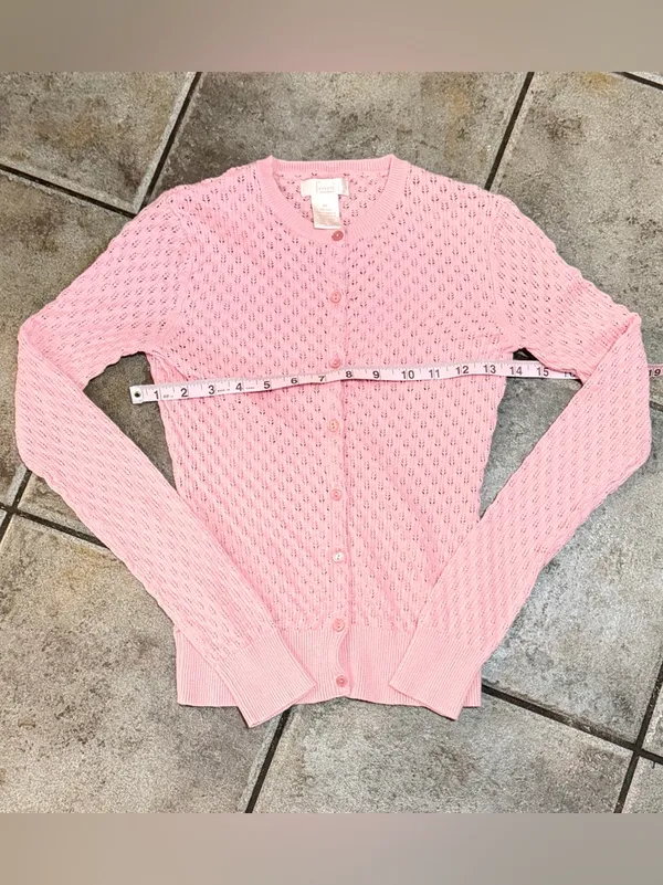 Frenchi Vintage Pastel Pink Pointelle Knit Button Up Cardigan Sz XS - Image 2