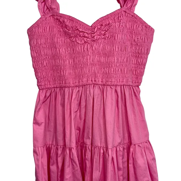 Abercrombie & Fitch Pink Ruffle Sleeveless Smocked Tiered Maxi Dress Womens Sz S - Image 7