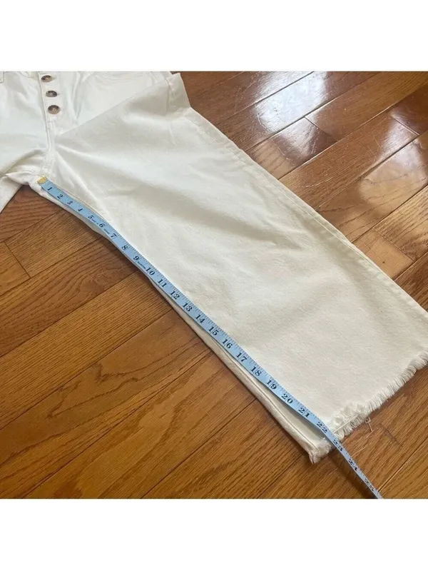 Ann Taylor LOFT High Waist Wide Leg Crop Jeans White Size 12P/31 - Image 11
