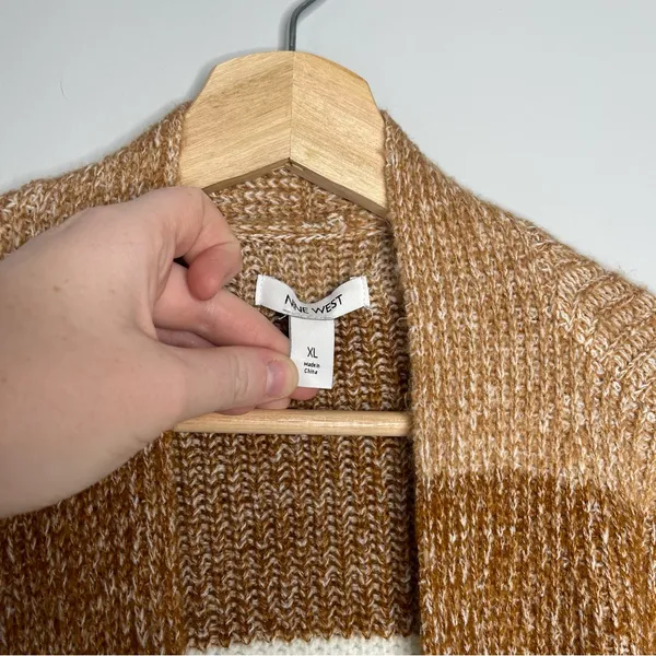 Nine West Colorblock Striped Brown Tan‎ Open Front Cardigan (X-Large) - Image 5
