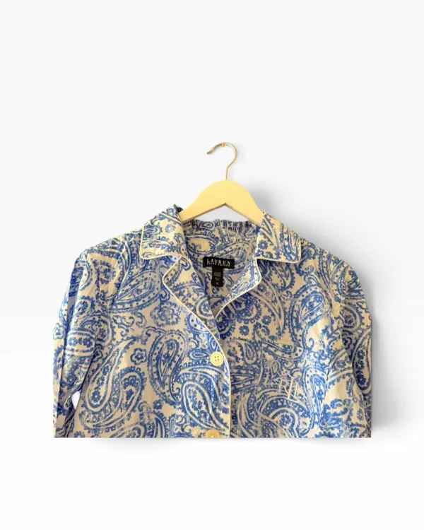 Lauren Ralph Lauren Blue Blue White Paisley Embroidered logo button down contemp - Image 3