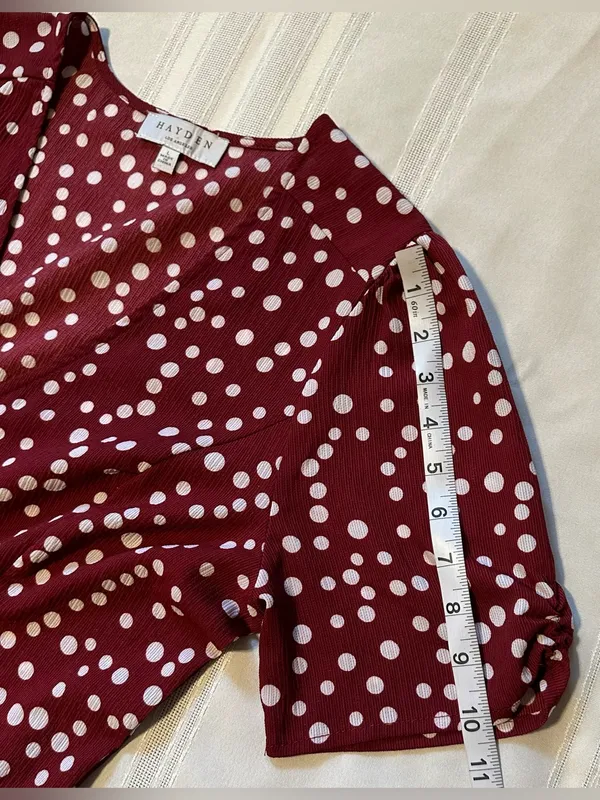 Hayden Los Angeles V-Neck Burgundy Polka Dot Button-Front Jumpsuit - Image 12