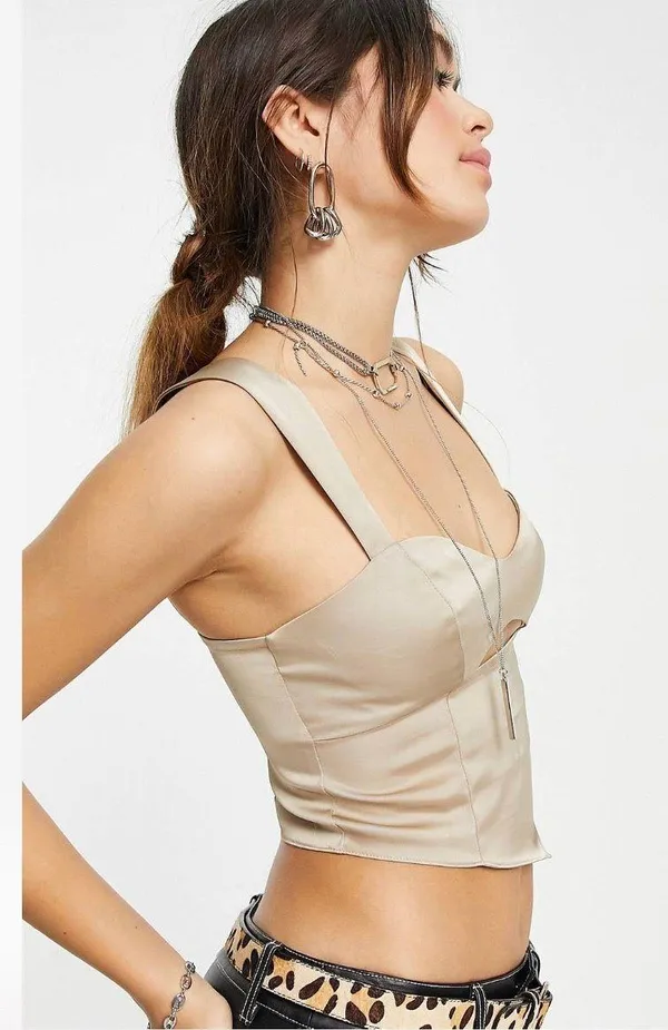 Topshop Champagne Satin Corset Cutout Top - Image 2