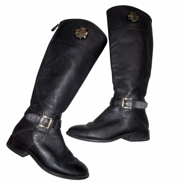Tory Burch Black Pebbled Leather Teresa Tall Riding Boots Shoes 6 - Image 7