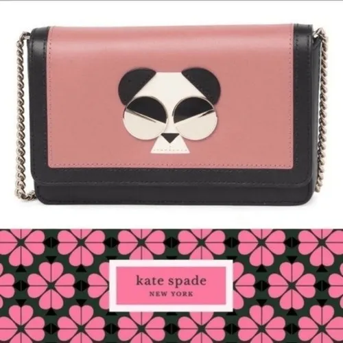 Kate Spade Gentle Panda Crossbody Leather Wallet‎ Bag, Pink/Black, NWT - Image 2