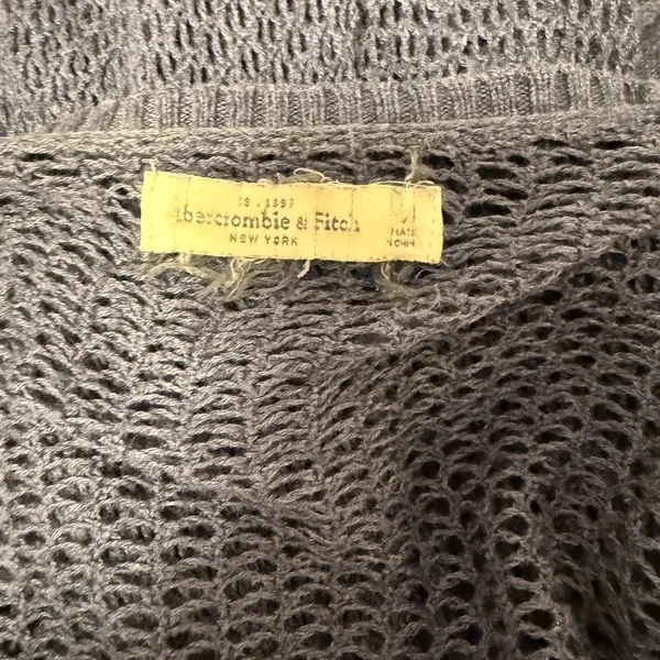 Abercrombie & Fitch Vintage Sweater Dusty Blue Open Knit Waterfall Cardigan M/L - Image 4