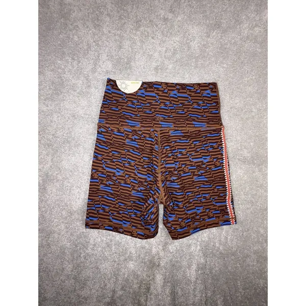aerie offline biker shorts printed blue brown hi rise nwt Small - Image 2