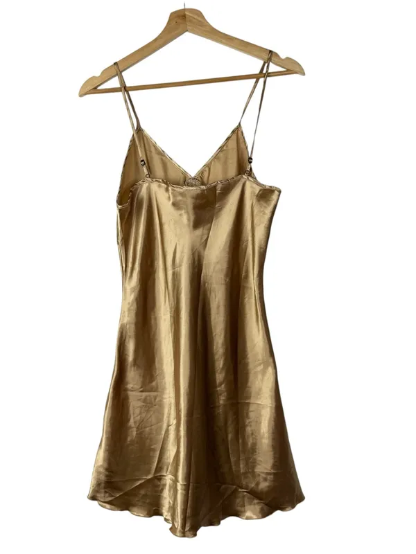 Boutique Gold Satin Mini Lingerie Slip Dress L - Image 2