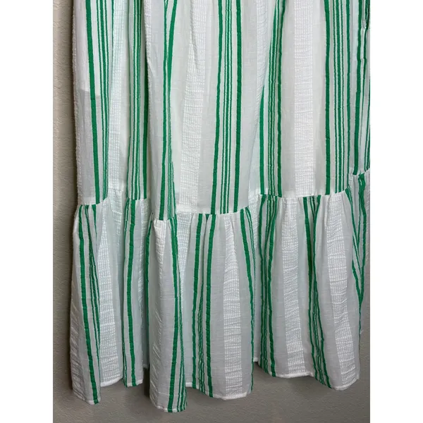 PJ Salvage Green Stripe Cotton Tiered Midi Dress Ruffle Strap Summer Size L - Image 5