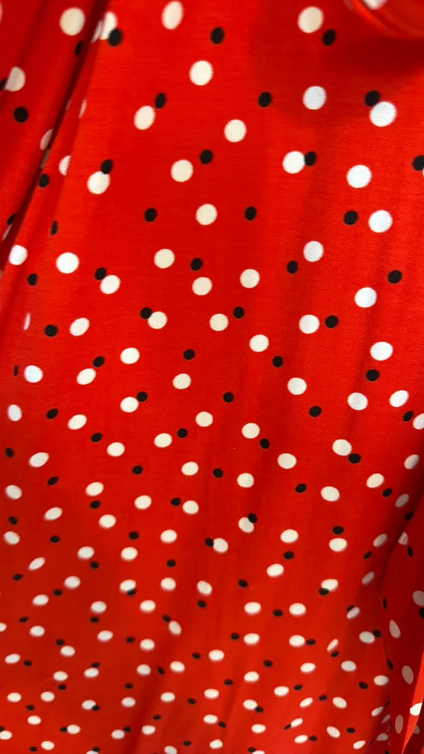Hawthorne Dress Red Black Cream Polka Dot Stretch Back M - Image 2