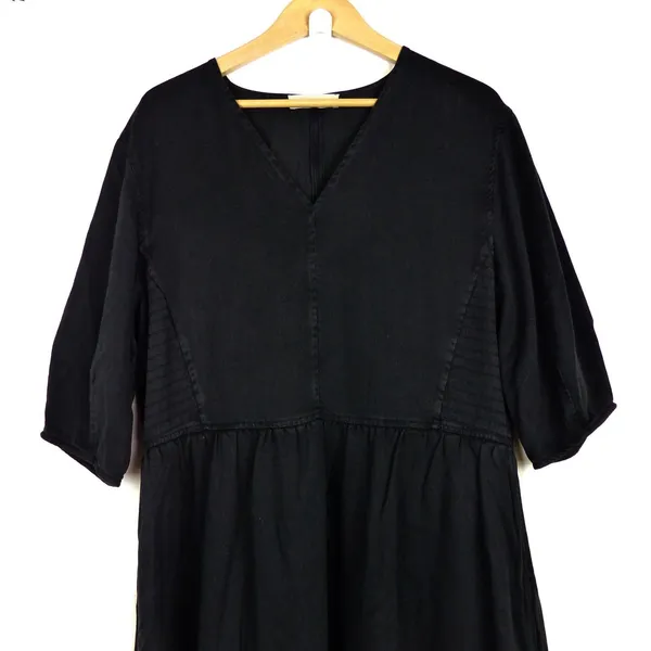 Everlane Tencel Puff Sleeve Dress Women L Black V Neck Midi Lagenlook Minimalist - Image 7