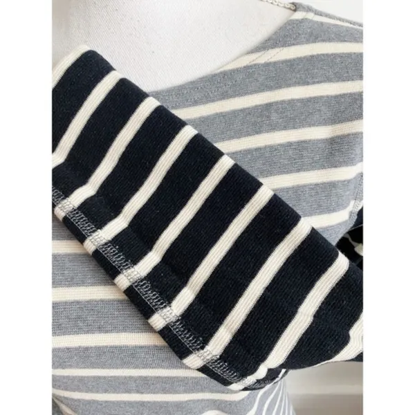 J. Crew • White Grey Black Striped Boatneck Top - Image 3