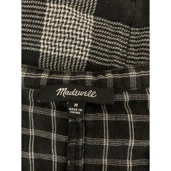 Madewell Black White Plaid Peplum Boho‎ Blouse Medium - Image 3