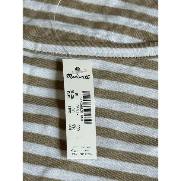 NWT Madewell Ruched Crewneck Long-Sleeve Tee in Soft Slub coastal dume size M - Image 5