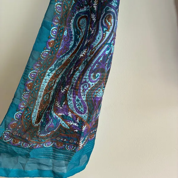Vintage teal‎ purple paisley lightweight summer scarf movie flowy accessory - Image 3