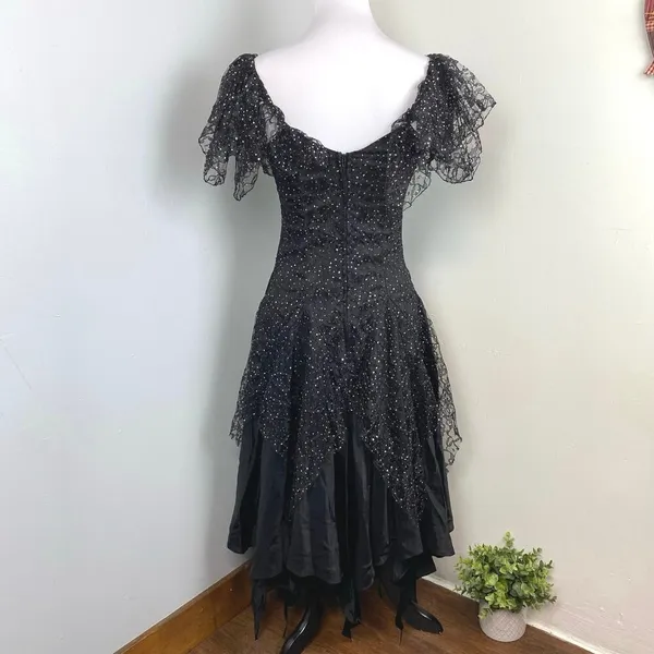 Vintage Nuance Black Shimmering Witchy Goth Dress Small - Image 5