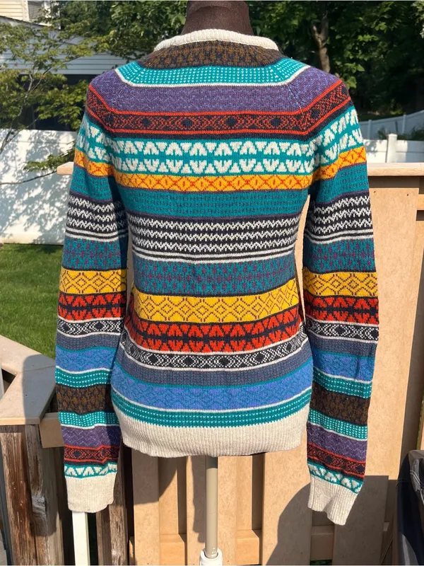 H&M Women’s Wool Blend Colorful Fair Isle Grandpacore Crewneck Sweater Size XS - Image 5