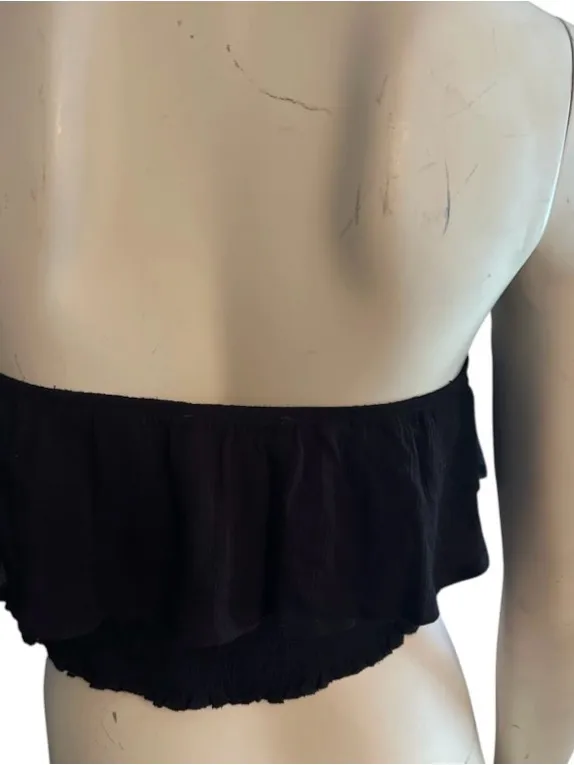 Bear Dance Strapless Ruffle Crop Top Black Size Large NWT - Image 3