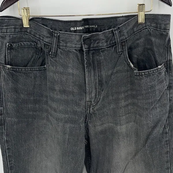 Old Navy Mens Straight Jeans Loose Ample 100% Cotton 5 Pocket Bkack Gray Size 38 - Image 3