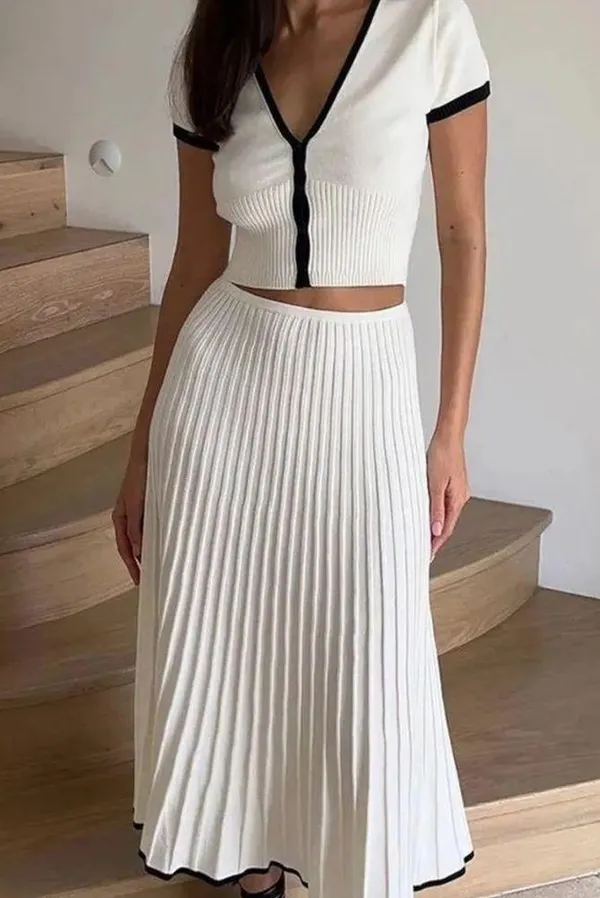 Commense Minimalism Contrast Trim Sweater Skirt Set size XL - Image 2