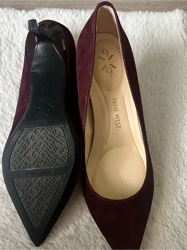 Nine West Burgundy Suede Heels size 6 - Image 8