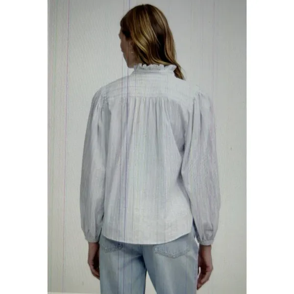 Madewell $98 Ruffled Popover Long Sleeve Top Stripe Blue Cotton Blouse Size M - Image 4