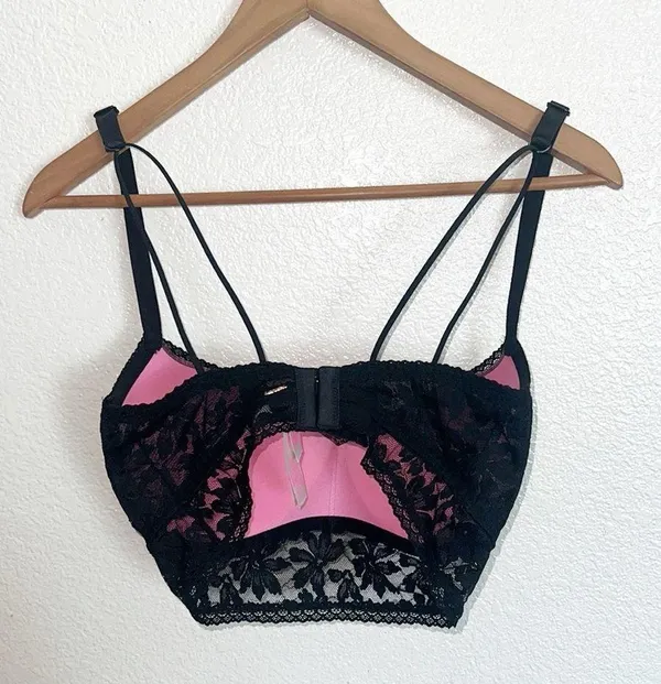 Pink Victoria's Secret Black Push Up Lace Hook Closure Bralette New - Image 9