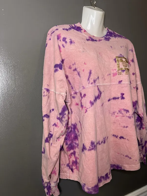Disney Walt Disney World Spirit Jersey Sweatshirt Womens XS Pink Tie Dye Glitter - Image 4