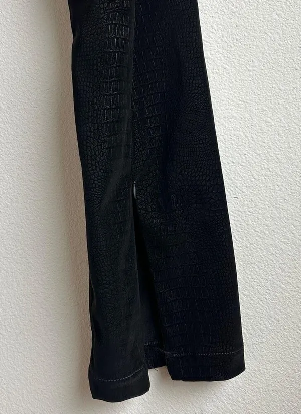NWT Good American Black Croc Executive Pants Size 2 Flare Leg Slit Zipper XS - Image 4