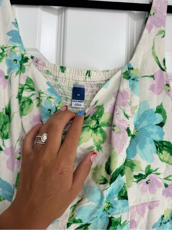 Old Navy Cream Maxi Dress with Blue & Green Floral Print - Image 3