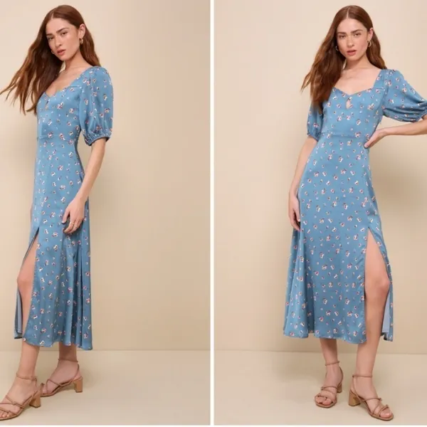 LULUS Floral Chic Retro Satin Flowers Flowy Midi Dress NWT - Image 4