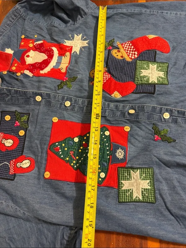 Vintage Embroidered Christmas Denim Shirt Corduroy Collar cottagecore granny 90s - Image 7
