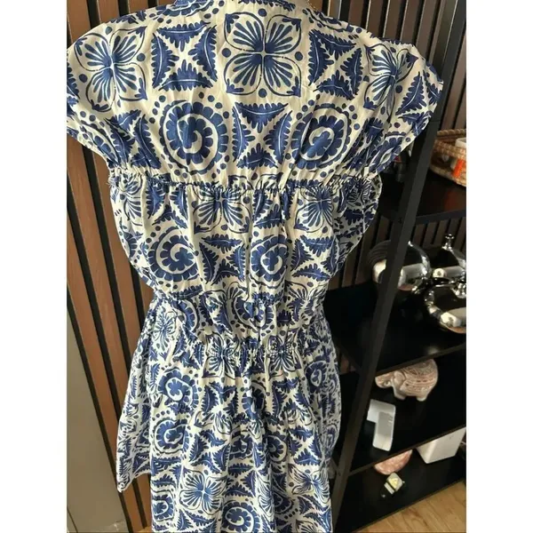 H&M blue and white dress slowly oversized summer dress Greece vacation sz small - Image 5