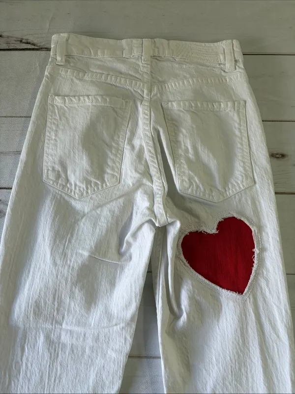REVICE White Straight-Leg Jeans with Red Heart Patch - Image 11
