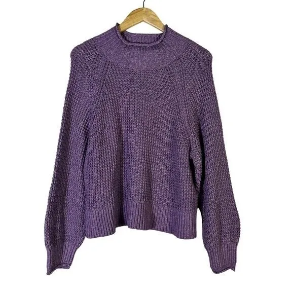 American Eagle Mock Neck Waffle Knit Raglan Sweater Purple Cozy Casual Size L - Image 2