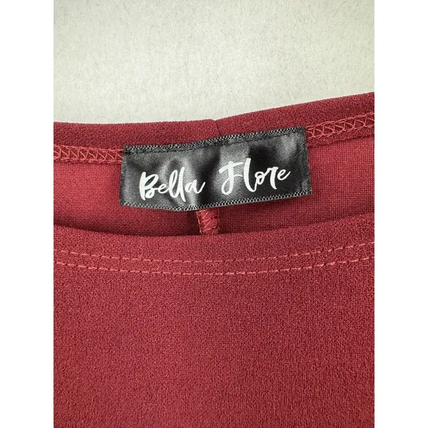 Bella Flore Burgundy Bell Sleeve Dress L Ruffle Flare Sleeve Shift Cocktail Chic - Image 7