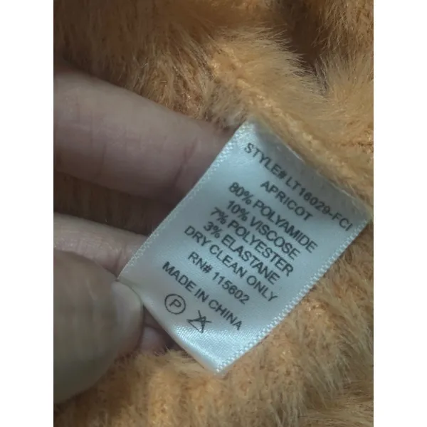 Lush Apricot Orange Eyelash Knit Fuzzy V-Neck Button Cardigan Size L - Image 3