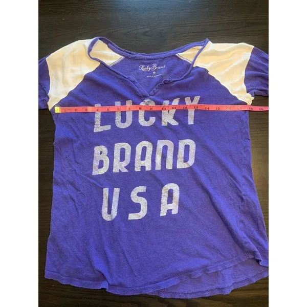 Y2K Lucky Brand Shirt Womens XS‎ Colorblock Purple Sporty 3/4 Sleeve READ - Image 7