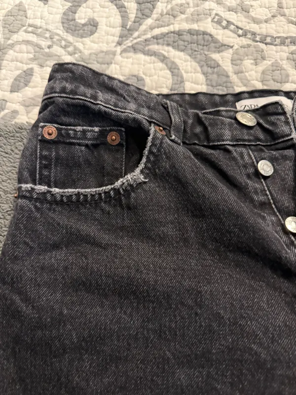 ZARA Black Jean Shorts Distressed Button Fly  - Image 2