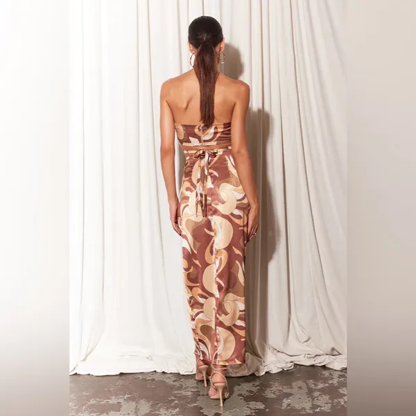 NEW Runaway the label Brown Silk Geometric Skirt and Top set - Image 4