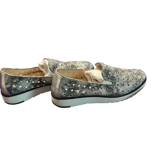 JOHNSTON & MURPHY Flex Perforated Suede Snake Slip On Loafer SZ 8M Gray Silver - Image 3
