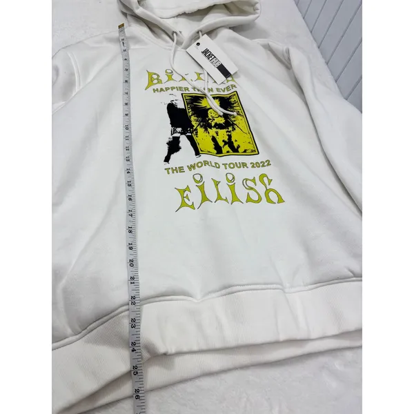 Billie Eilish Happier Than Ever World Tour 2022 Hoodie White Yellow Graphic XL - Image 9