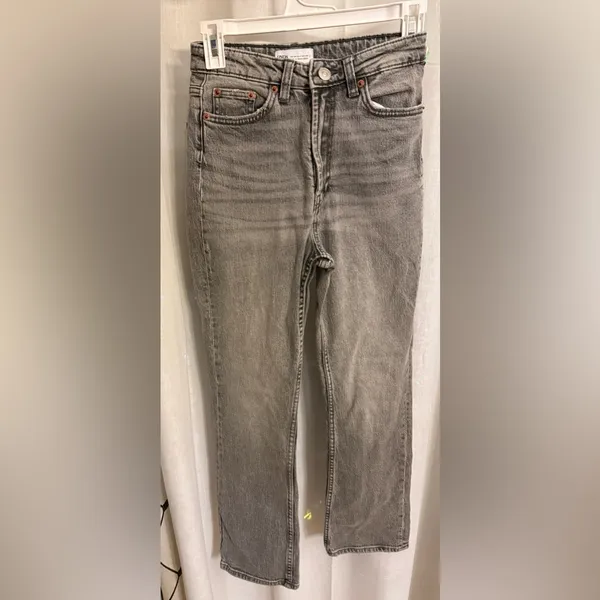 ZARA TRF Stove Pipe Black Grey Wash High Waisted Straight Leg Jeans Size 2 - Image 3
