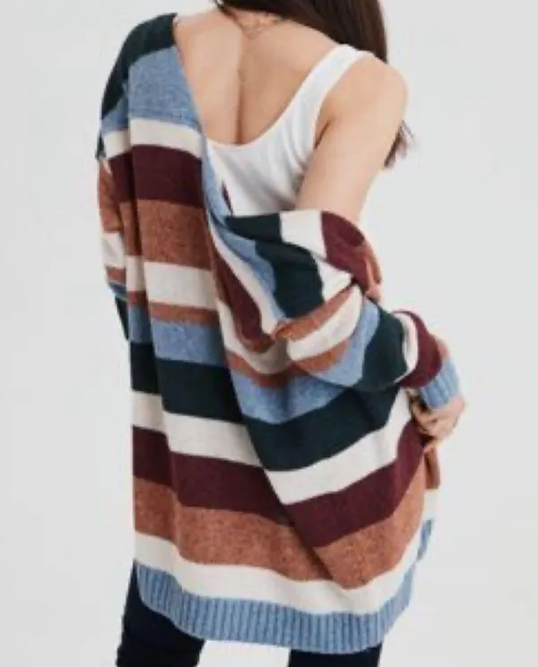 American Eagle colorful striped oversized knit cardigan sweater size small - Image 3