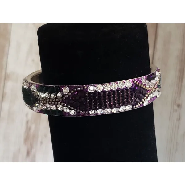 Vintage Bracelet / Bangle Purple & Green Tones with Clear Gems 7" - Image 3