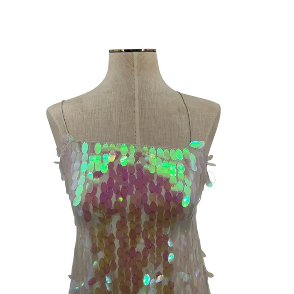 Free People Mermaid‎ Mini Dress Sequin Iridescent Cream White Pink Size 2 - Image 4