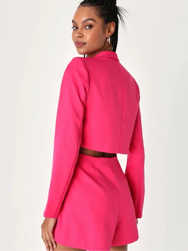 Lulus Ahead of the Trend Hot Pink Long Sleeve Blazer Romper - Image 2