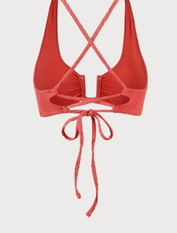 Berlook Red Jacquard U-Ring Cross Back Bikini Top and Jacquard Bikini Bot 58 - Image 8