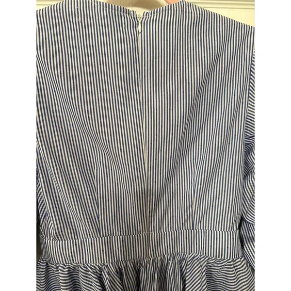 DO+BE Blue/White Boutique Pinstripe Ruffled Sleeve Plunge Top, S - Image 8